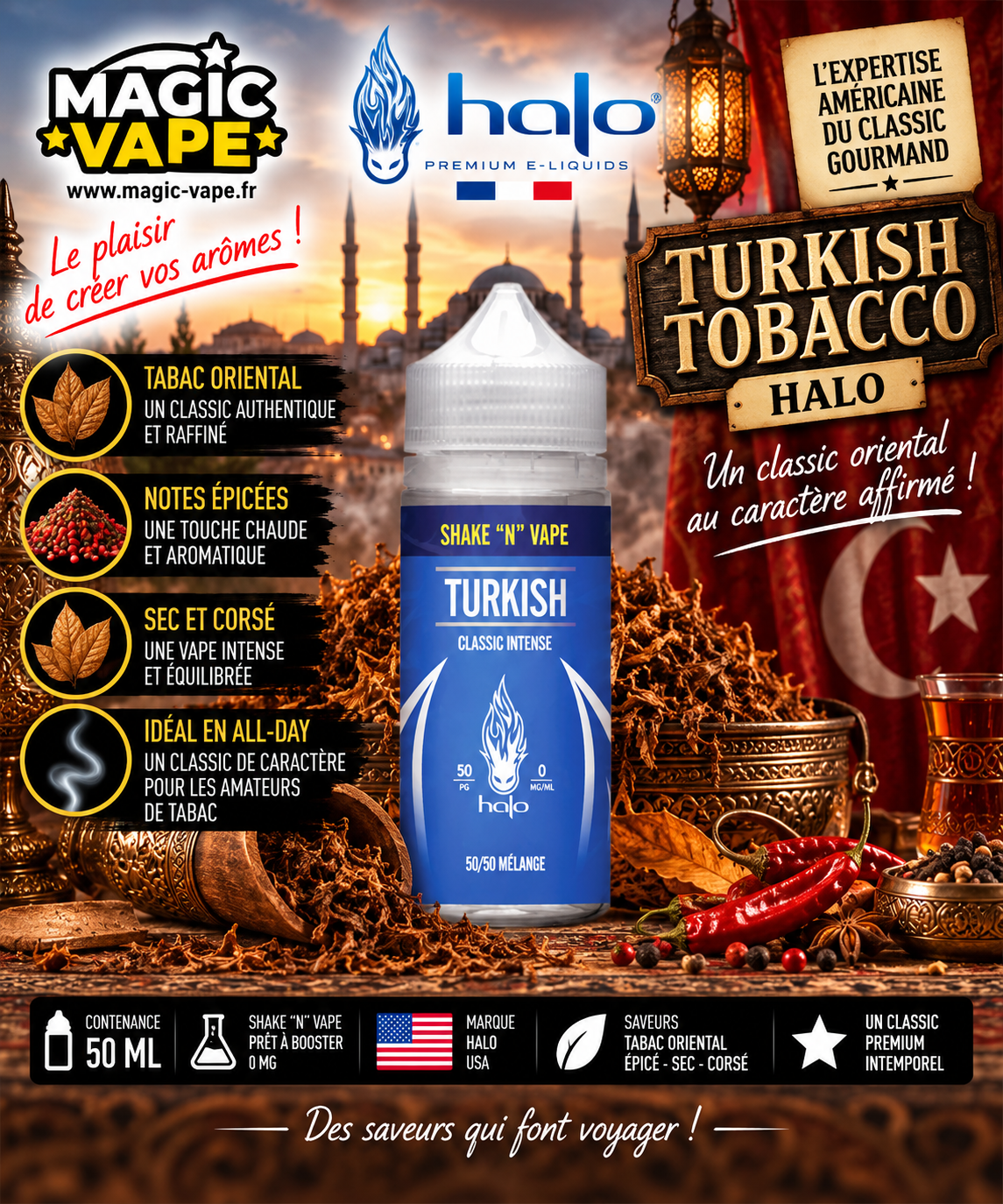 Turkish Tobacco 50 ml Halo e-liquide tabac oriental corsé
