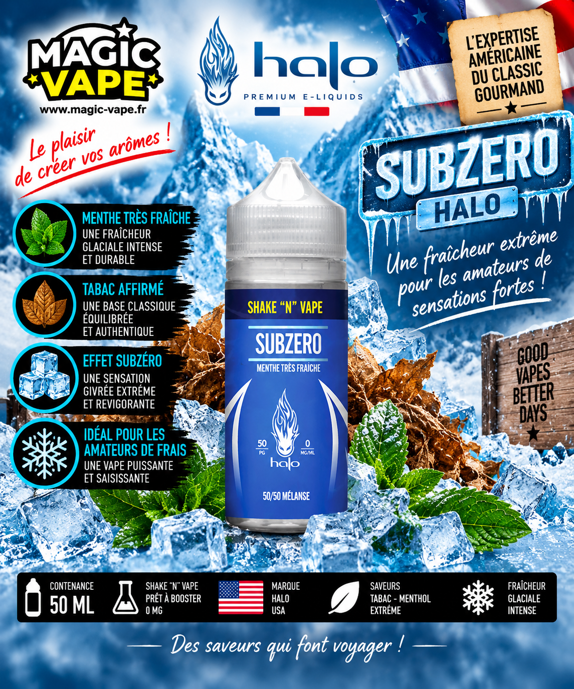 Sub Zéro Halo 50 ml e-liquide tabac menthol fraîcheur glaciale