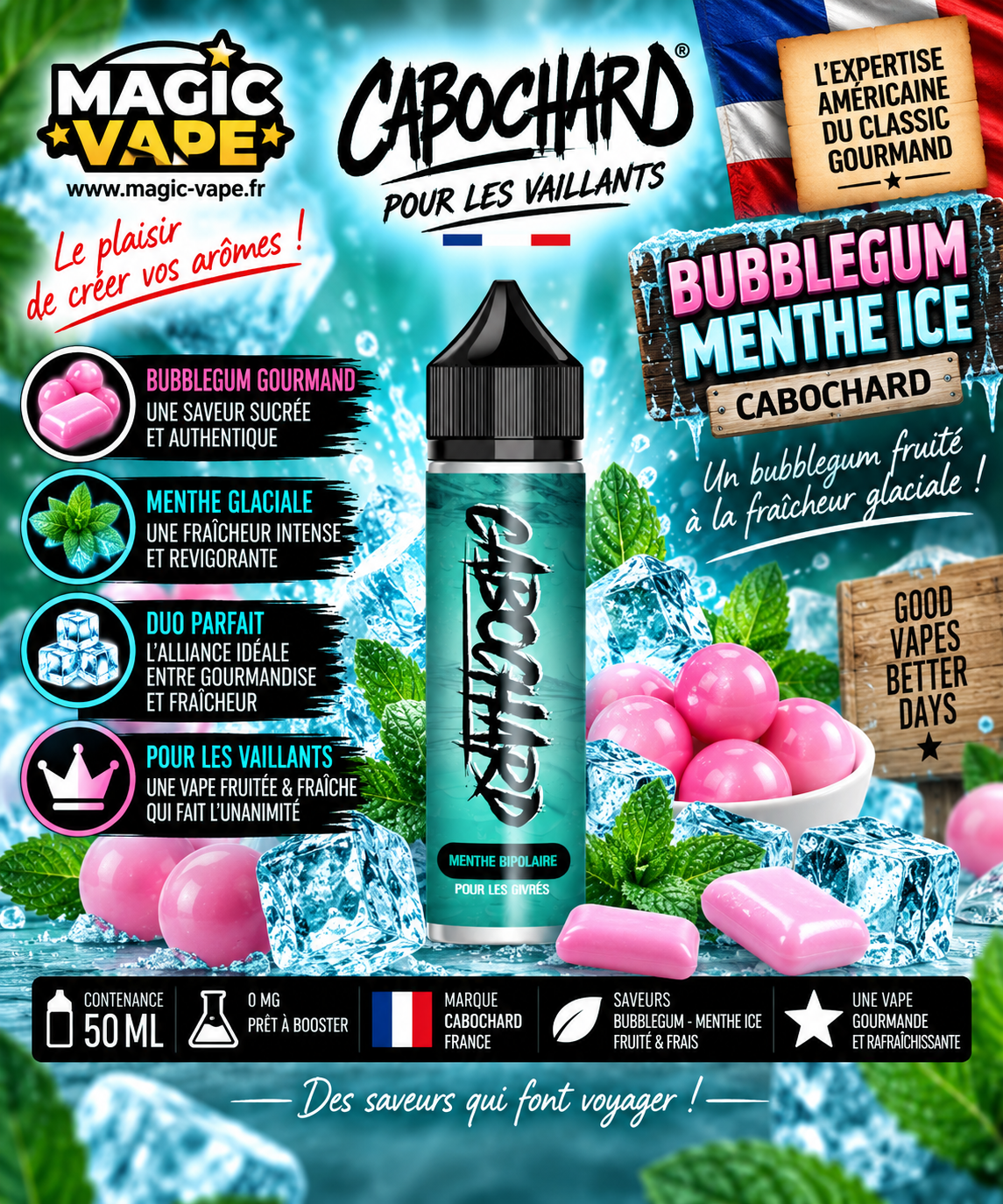 Bubblegum Menthe Ice Cabochard 50 ml e-liquide bubblegum menthe glaciale