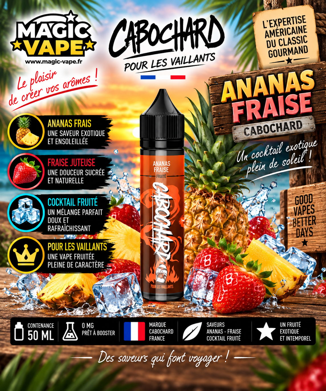 Ananas Fraise Cabochard 50 ml e-liquide fruité ananas fraise