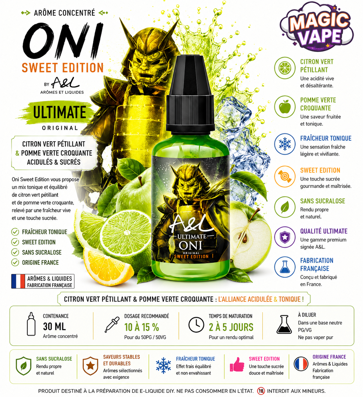Oni Sweet Edition 30ml Arômes et Liquides concentré citron vert pomme verte