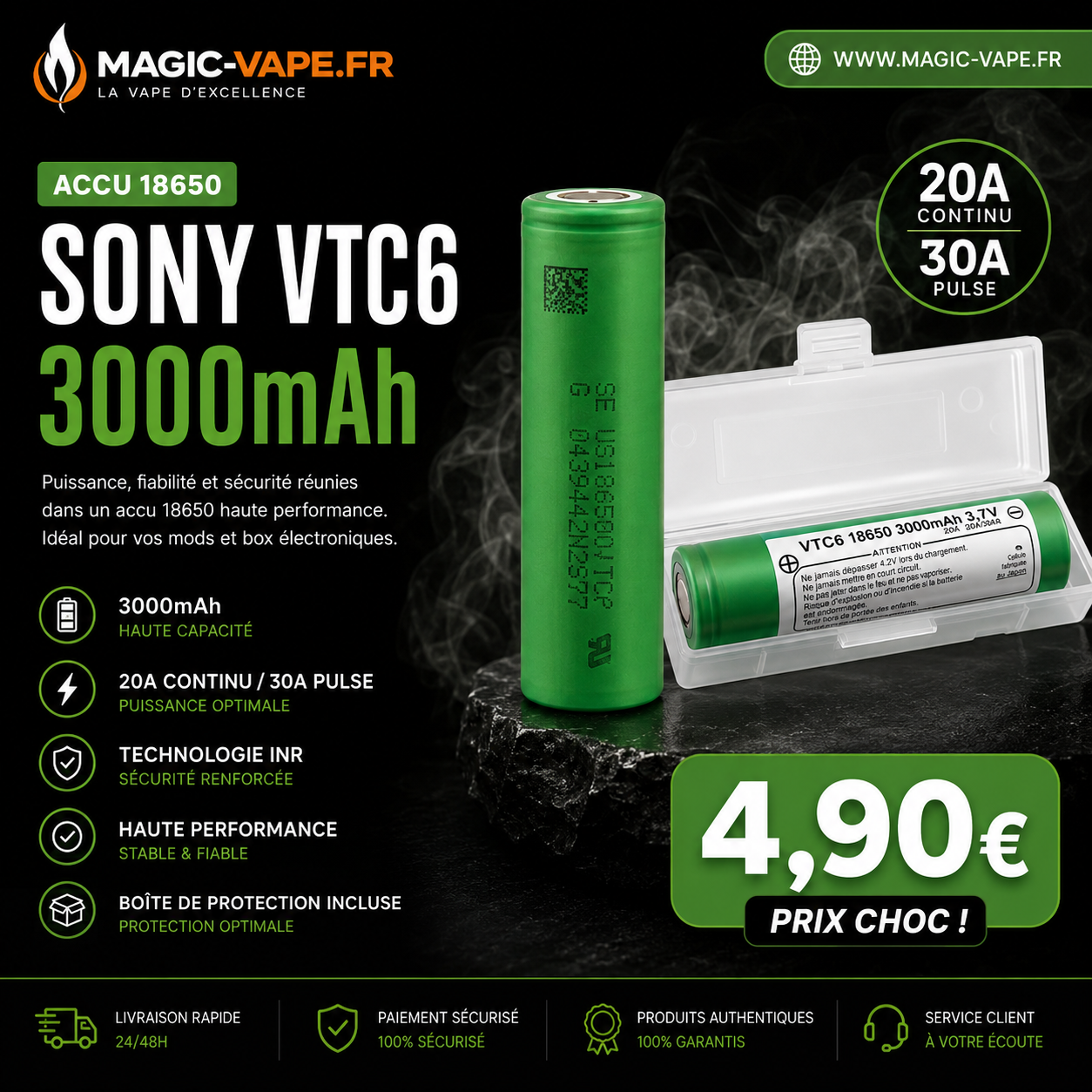 accu 18650 sony vtc6 3000mah lithium ion inr 20a