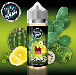 Greenus 100ml Belgi'Ohm. Un mélange de Cactus et de Corossol avec un Citron Jaune pour apporter une pointe de Fraîcheur. 75 VG/25 PG Flacon de 120ml avec 100ml de E-liquide