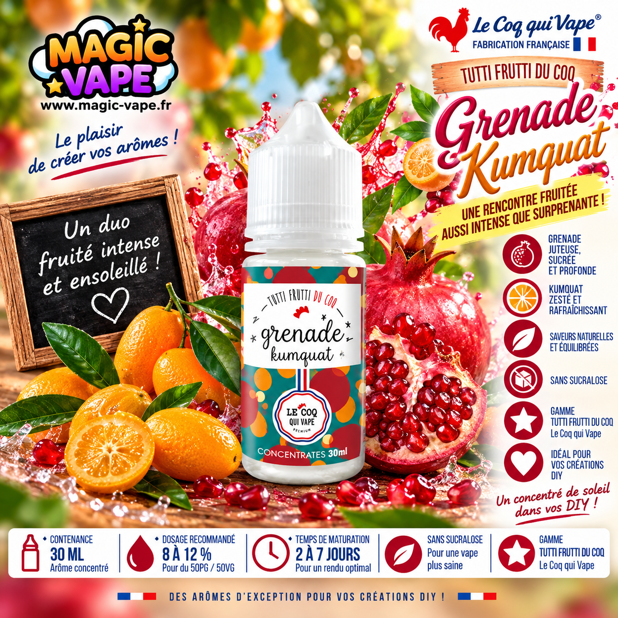 arome grenade kumquat 30ml tutti frutti le coq qui vape