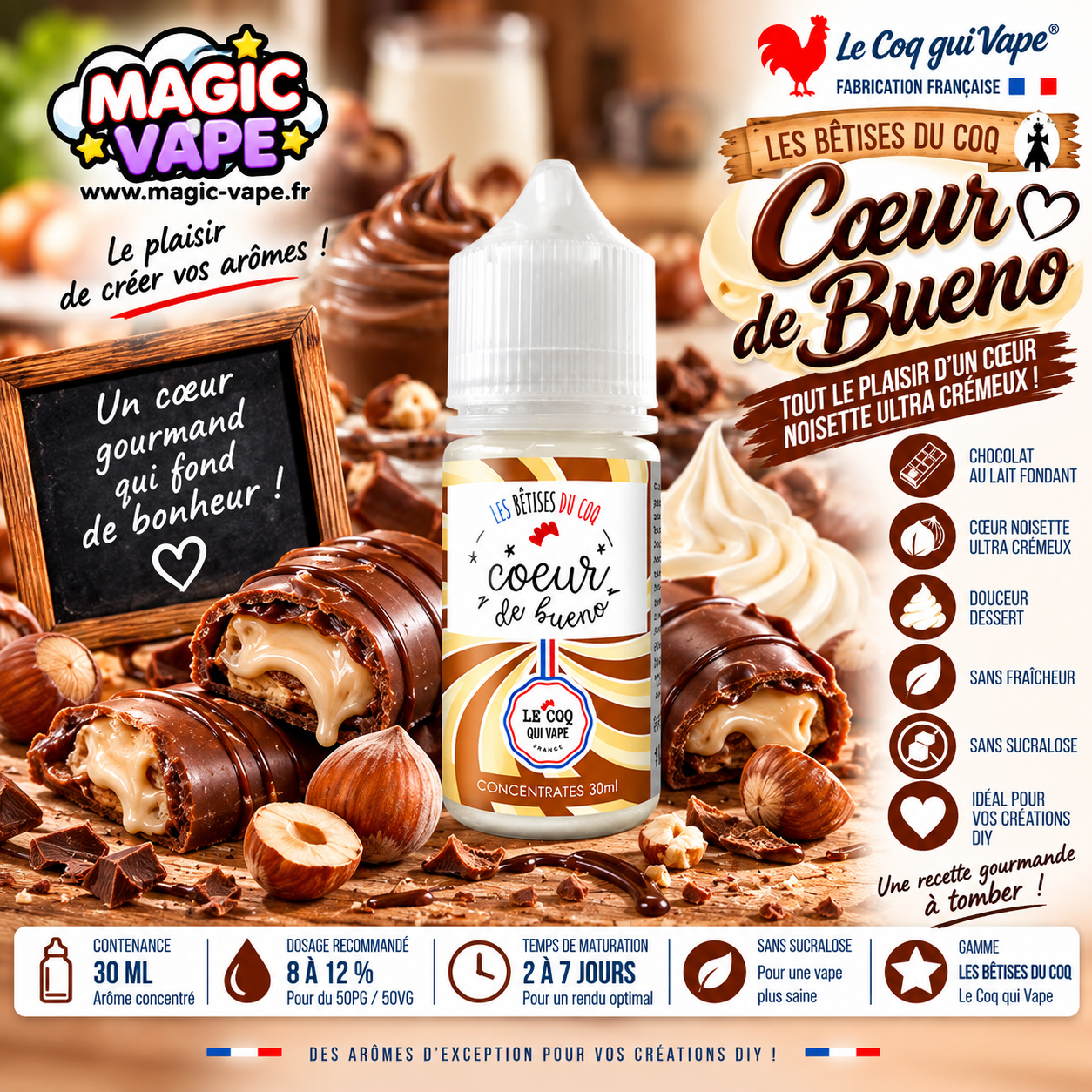 Cœur de Bueno 30ml Le Coq Qui Vape concentré DIY chocolat noisette