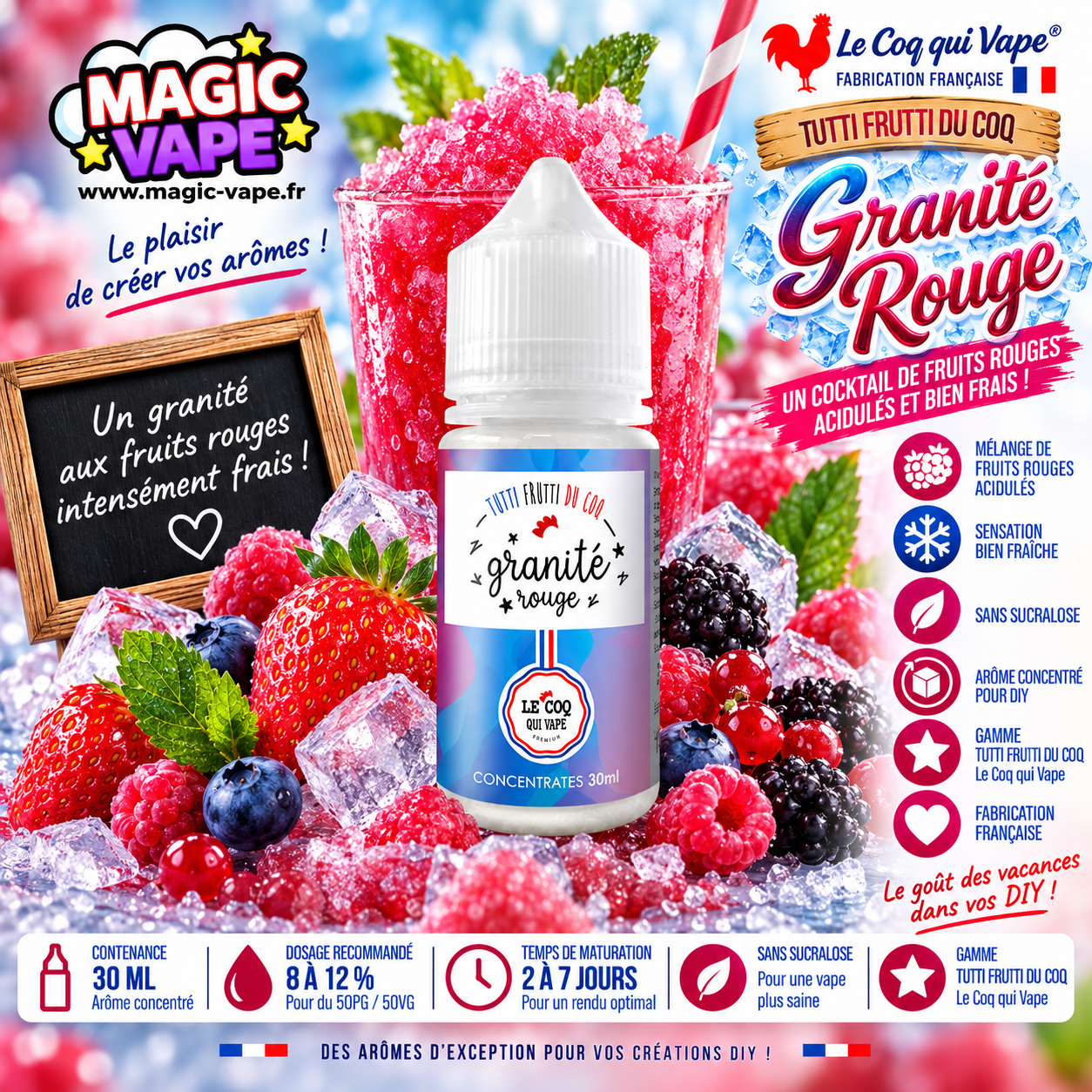 arome granite rouge 30ml tutti frutti le coq qui vape