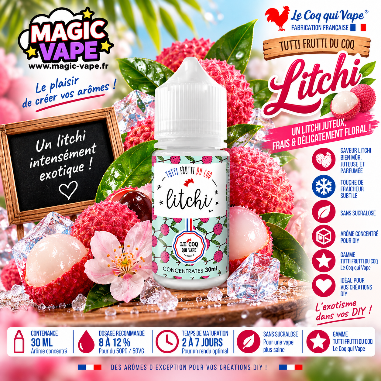 Arome Litchi 30ml Tutti Frutti Le Coq Qui Vape