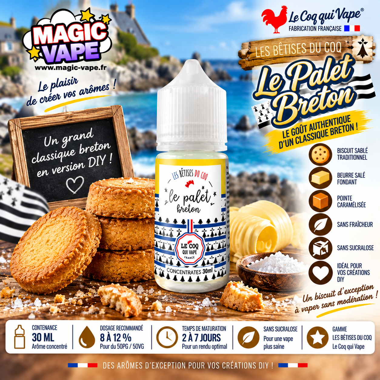 Le Palet Breton 30ml Le Coq Qui Vape concentré DIY gourmand