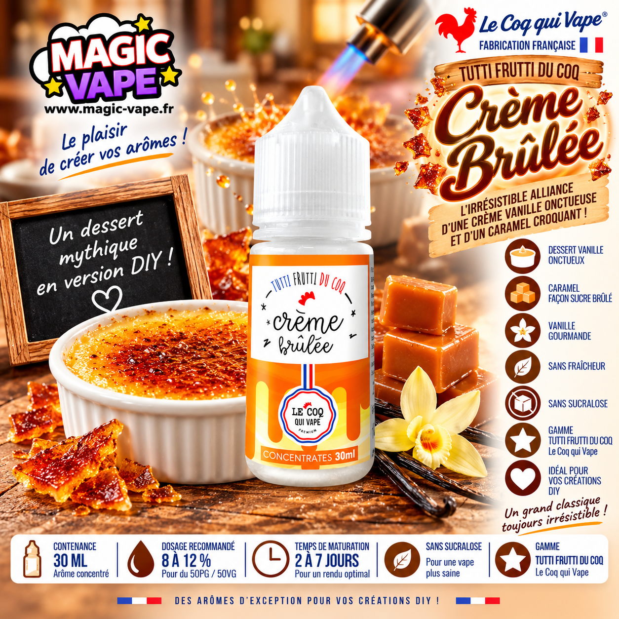 creme brulee le coq qui vape concentré 30 ml vanille caramel gourmand