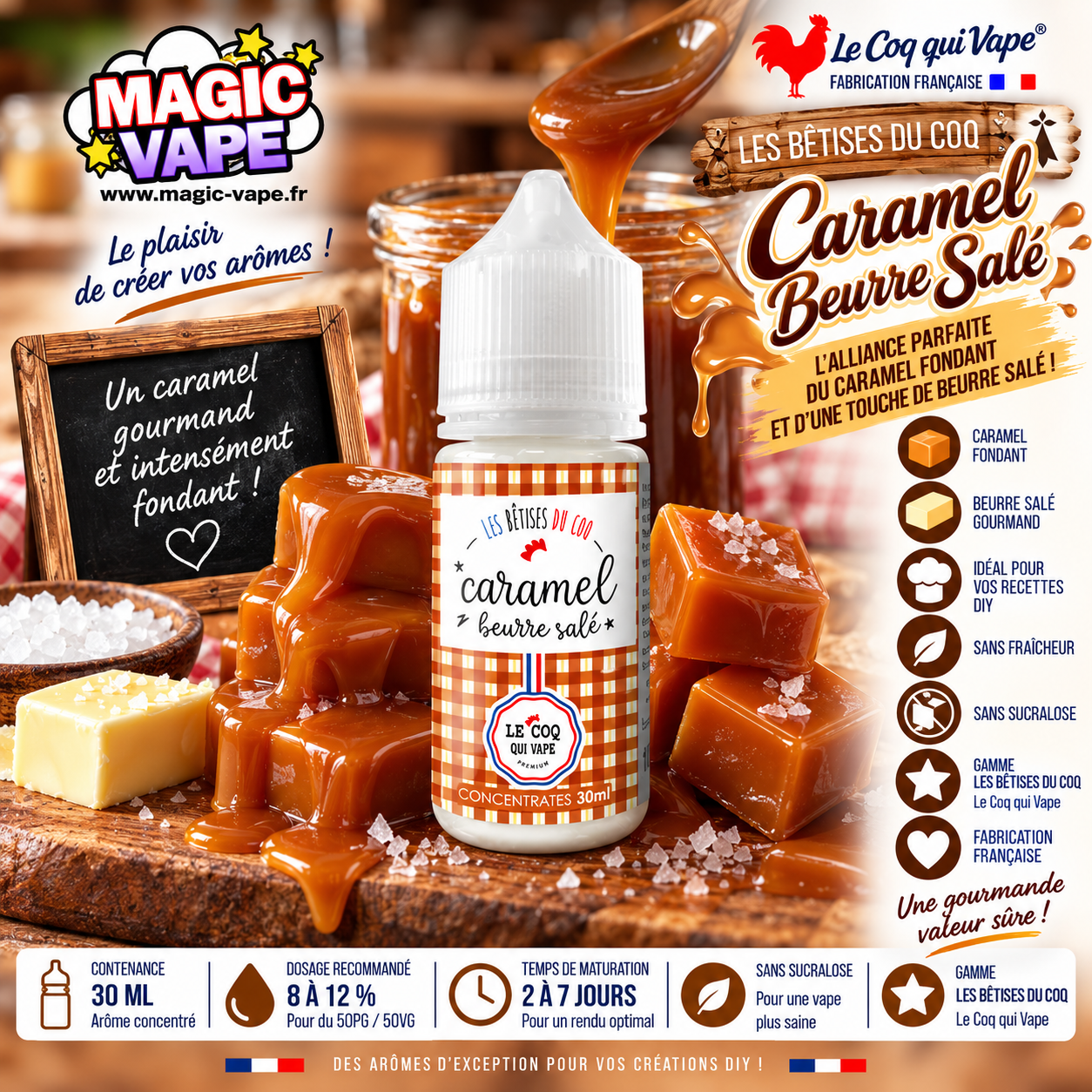 arome caramel beurre sale 30ml concentré gourmand le coq qui vape