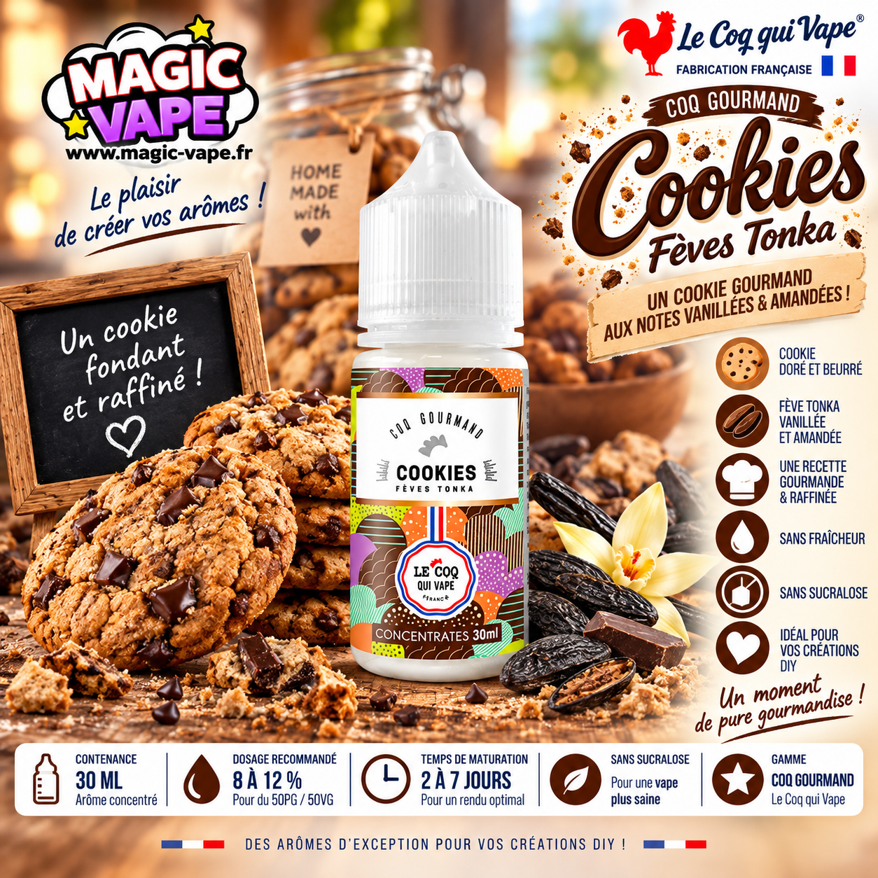 Cookie Fèves Tonka 30ml Le Coq Qui Vape concentré DIY gourmand
