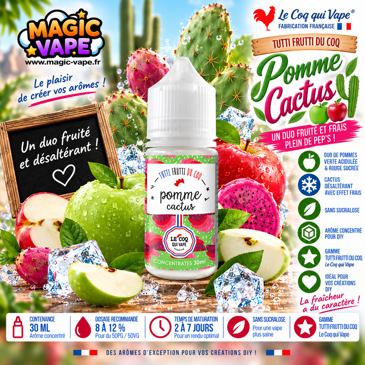 Arome Pomme Cactus 30ml Tutti Frutti Le Coq Qui Vape