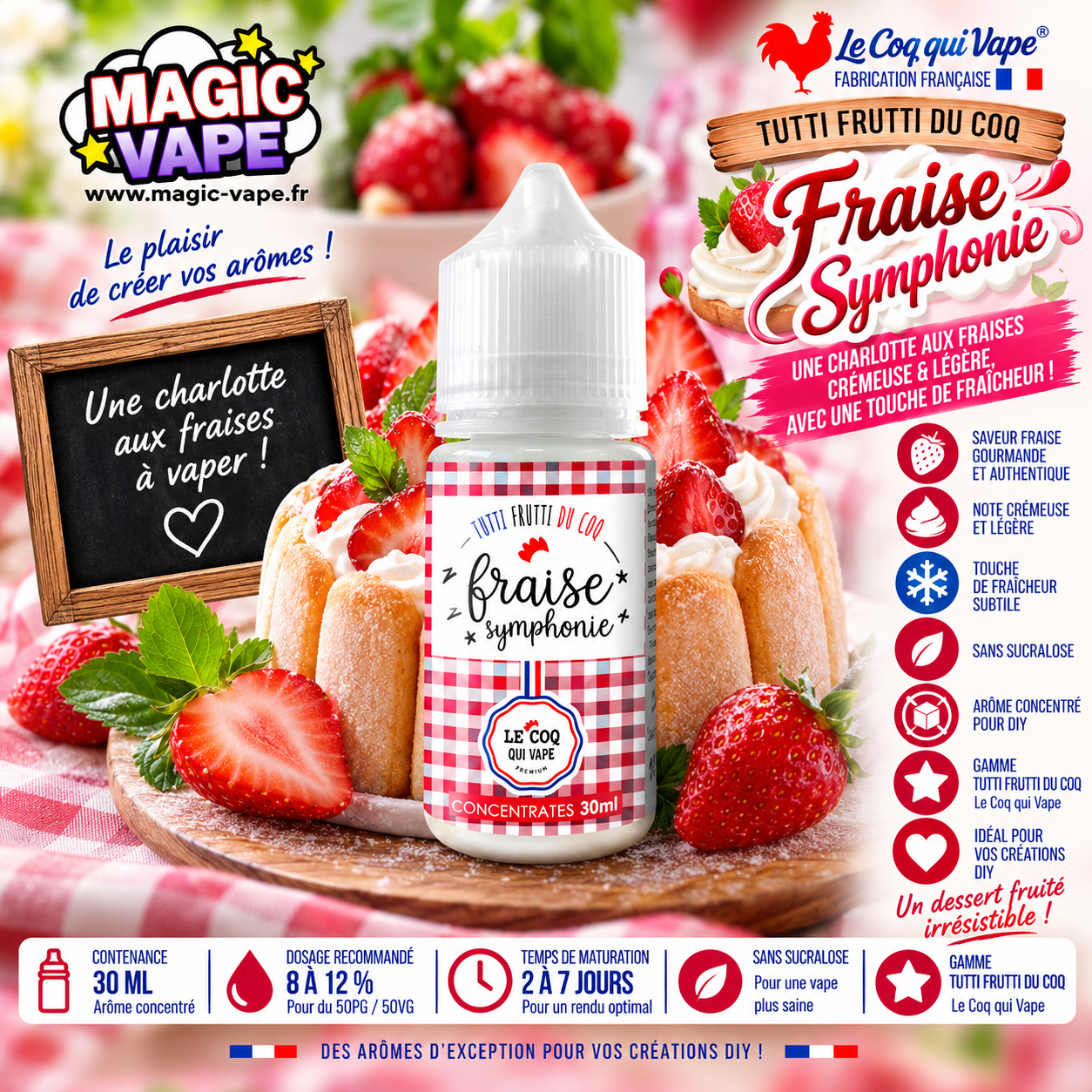 arome fraise symphonie 30ml tutti frutti le coq qui vape