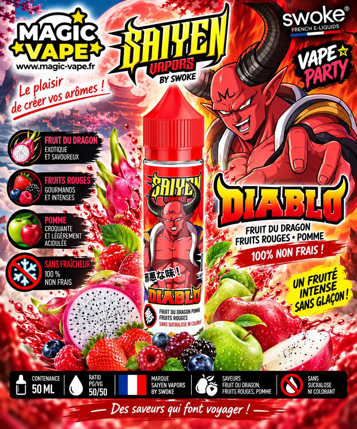 Diablo Saiyen Vapors 50ml fruit du dragon fruits rouges pomme