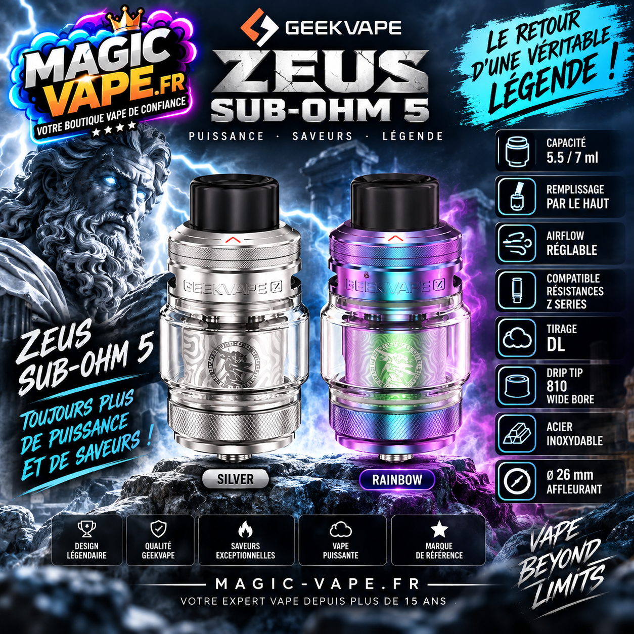 Zeus Sub-Ohm 5 Geekvape 5.5/7ml clearomiseur DL