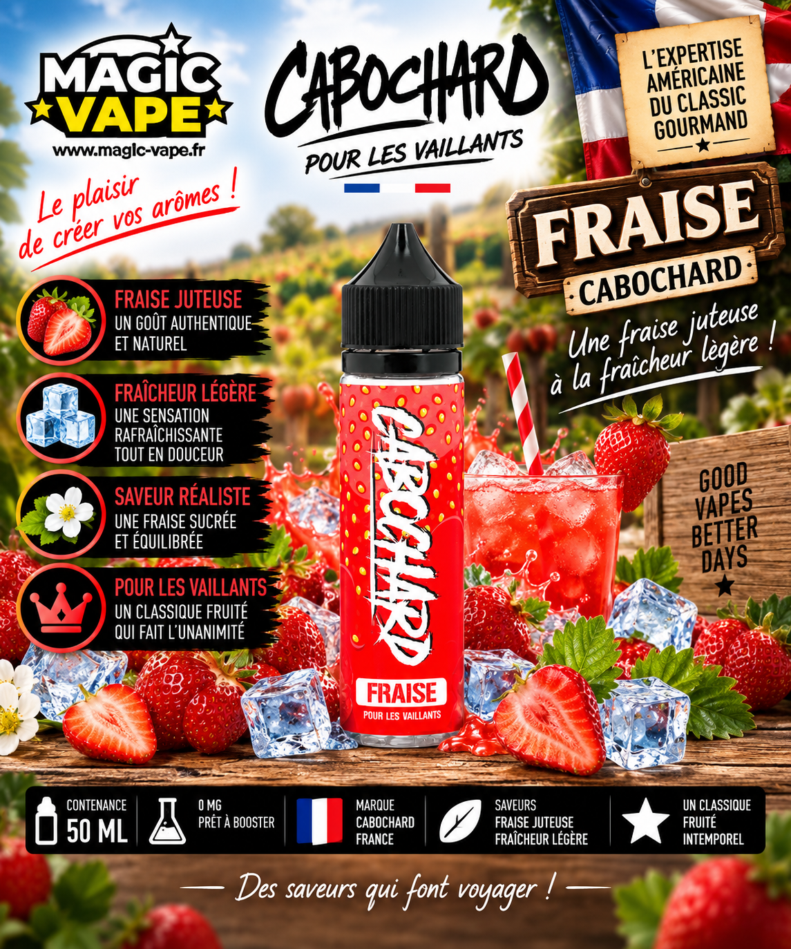 fraise cabochard 50 ml – e-liquide fraise fraîche Cabochard