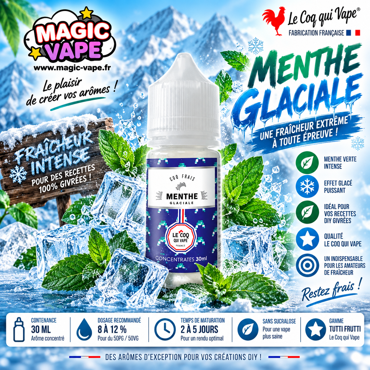 concentre menthe glaciale 30ml le coq qui vape