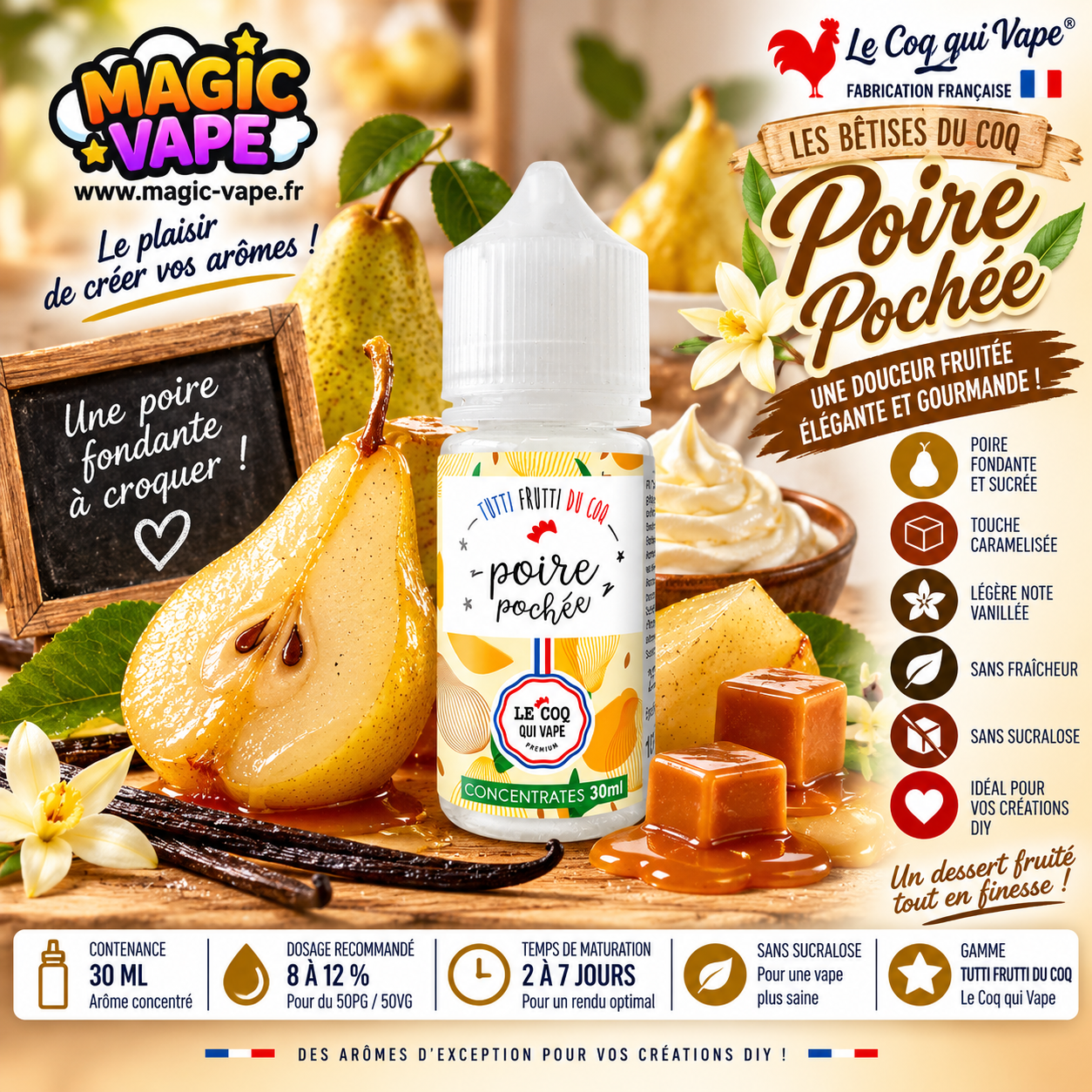 Concentré Poire Pochée 30ml Les Bêtises du Coq Le Coq Qui Vape