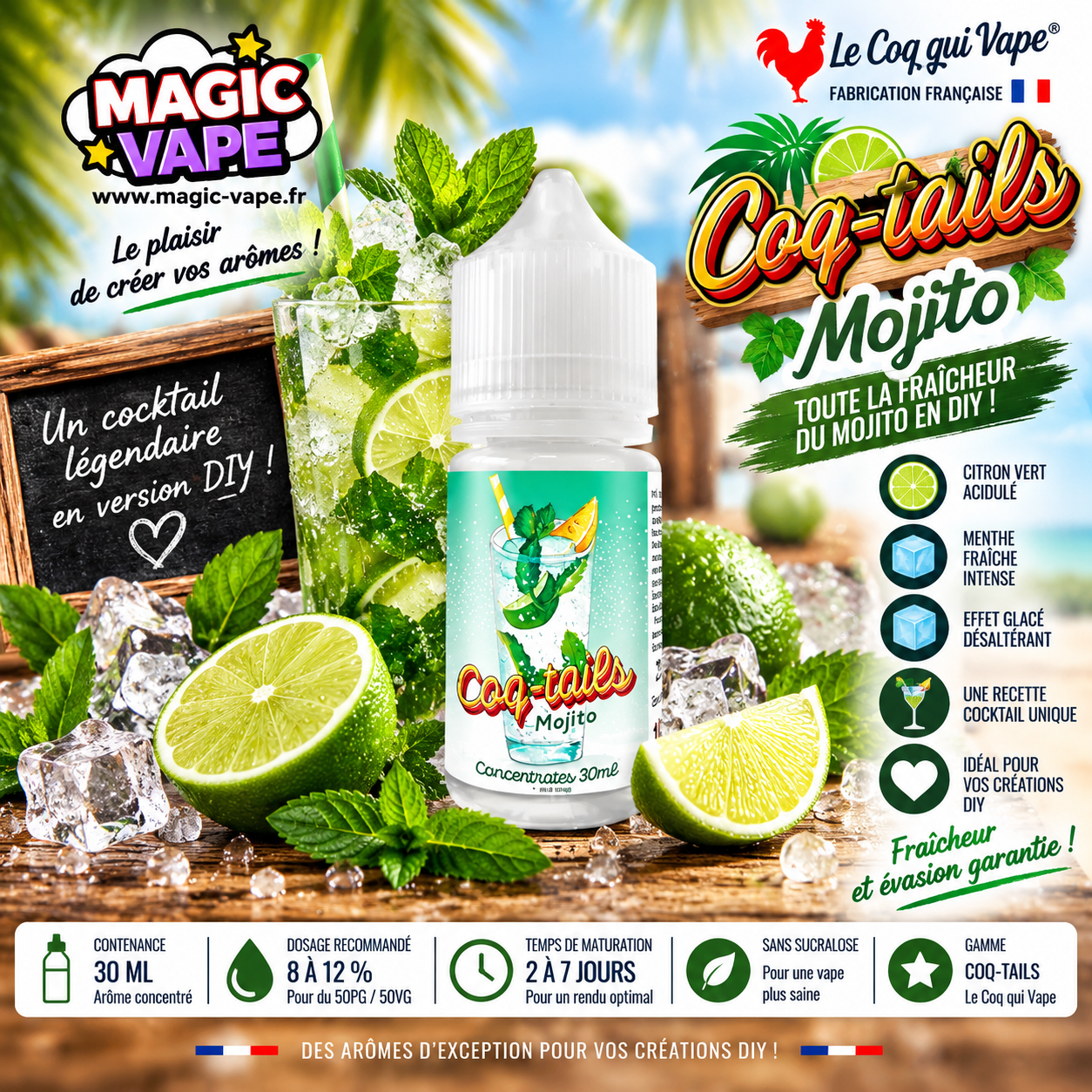 Concentre Mojito 30ml Coq Tails citron vert menthe Le Coq Qui Vape