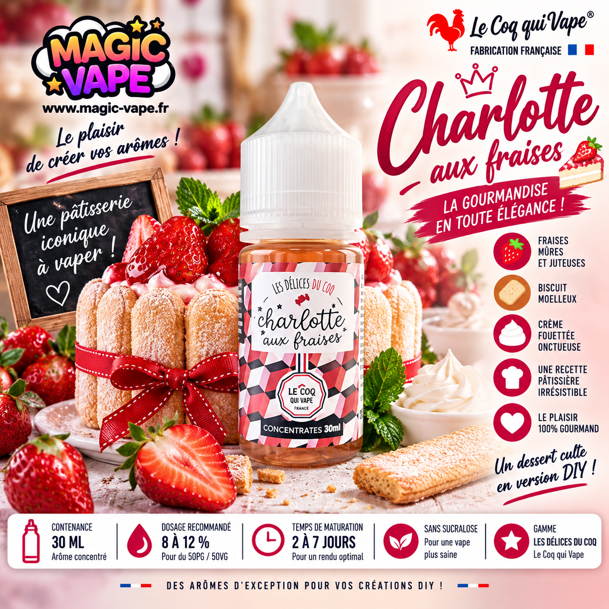 Charlotte aux Fraises 30ml Le Coq Qui Vape concentré DIY