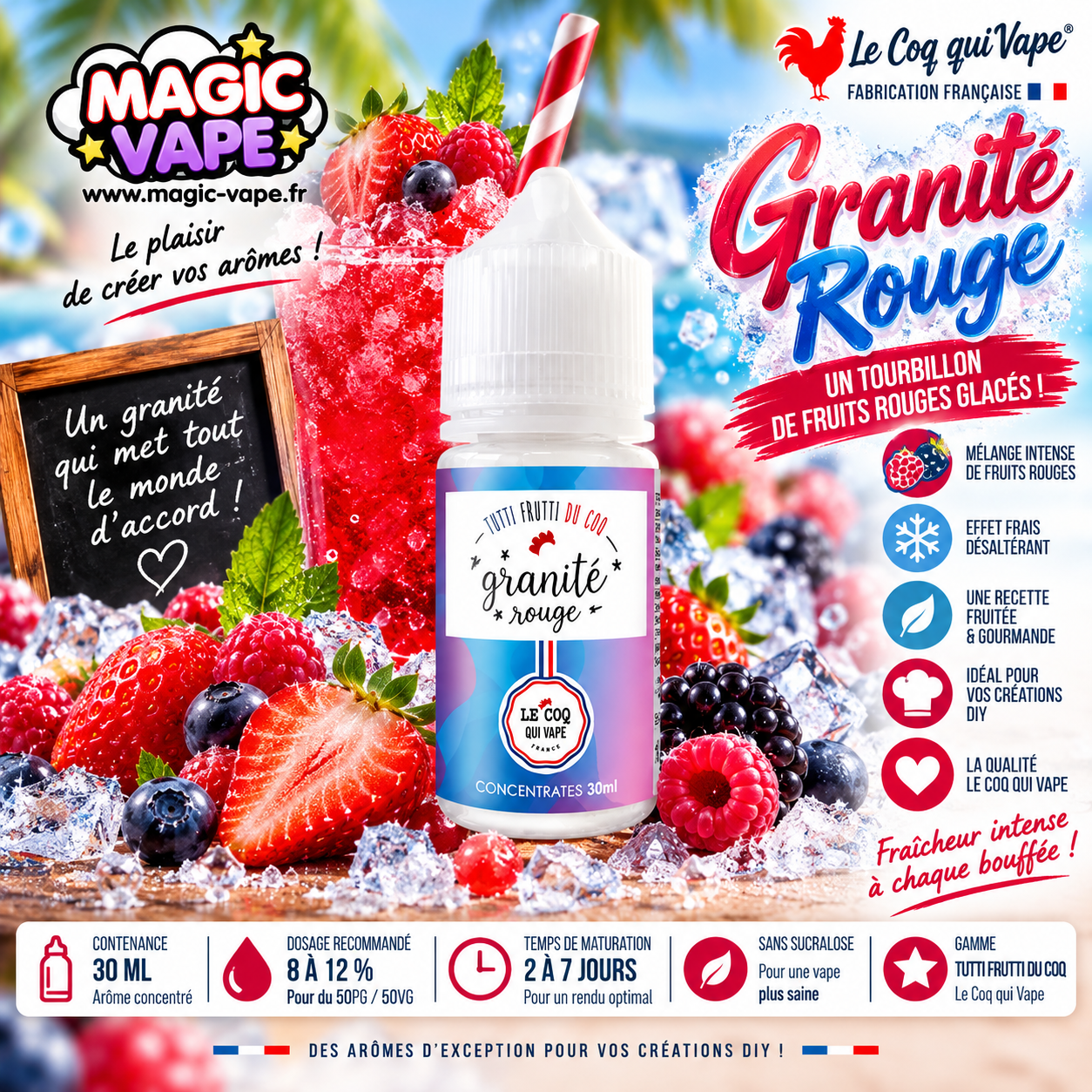 Concentre Granité Rouge 30ml Tutti Frutti du Coq fruits rouges glacés