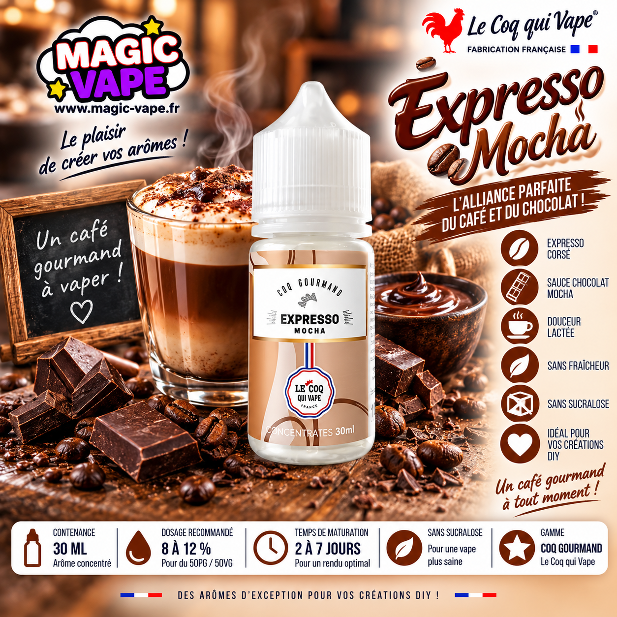 Concentre Expresso Mocha 30ml Le Coq Qui Vape café chocolat