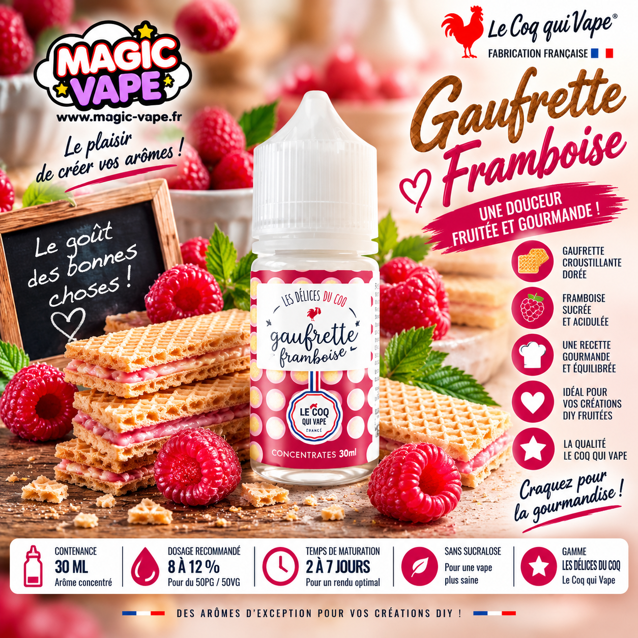 Gaufrette Framboise 30ml Le Coq Qui Vape concentré DIY