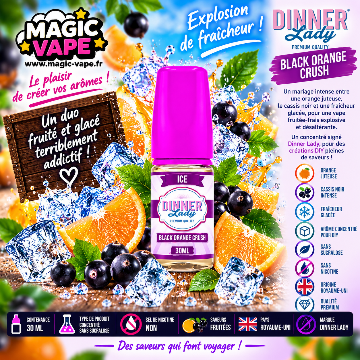 Concentré Black Orange Crush 30ml Dinner Lady orange cassis frais