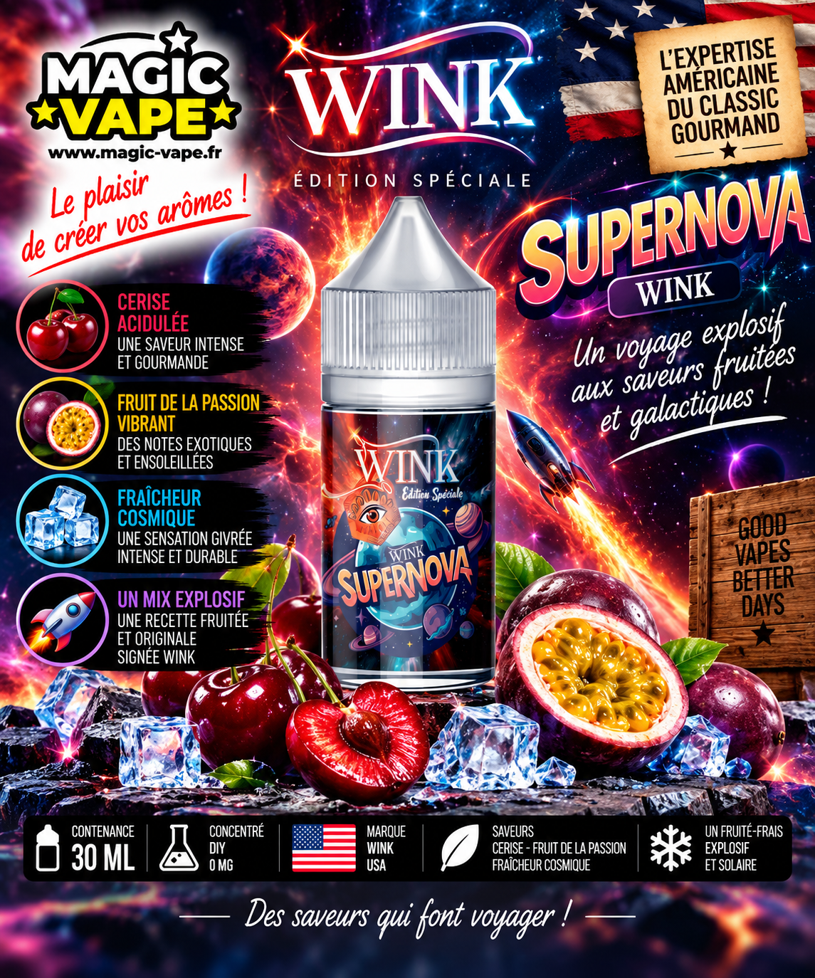 supernova 30ml WINK Made In Vape concentré cerise fruit de la passion