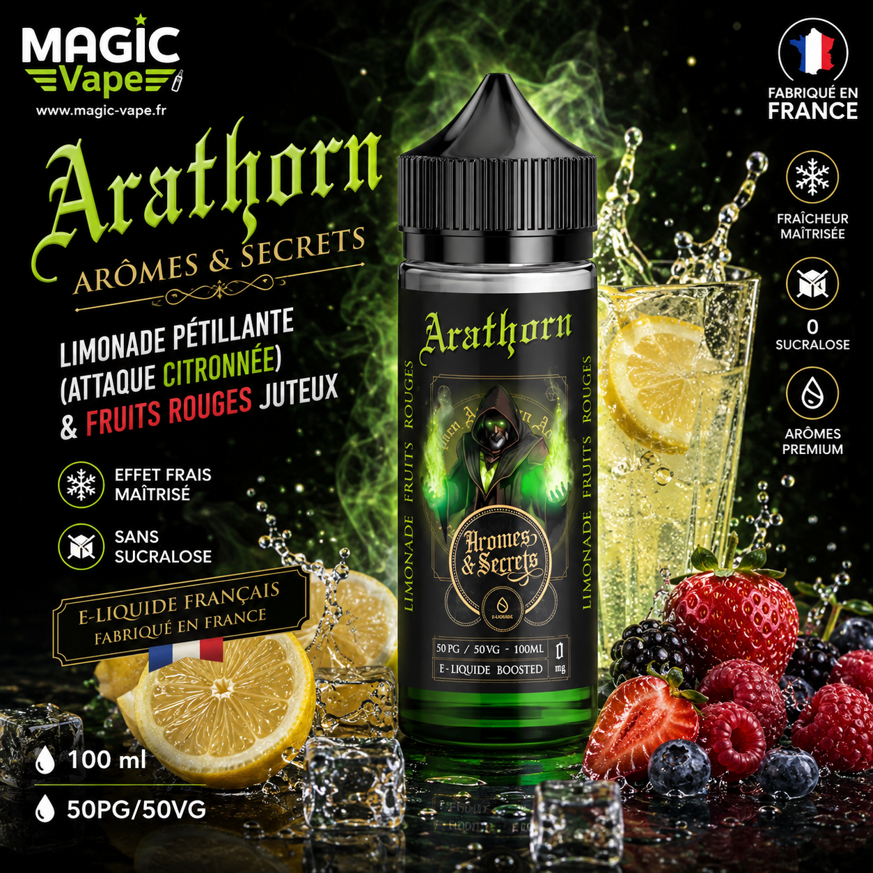 arathorn aromes et secret 100ml, e-liquide limonade pétillante & fruits rouges — sans sucralose — effet frais — France