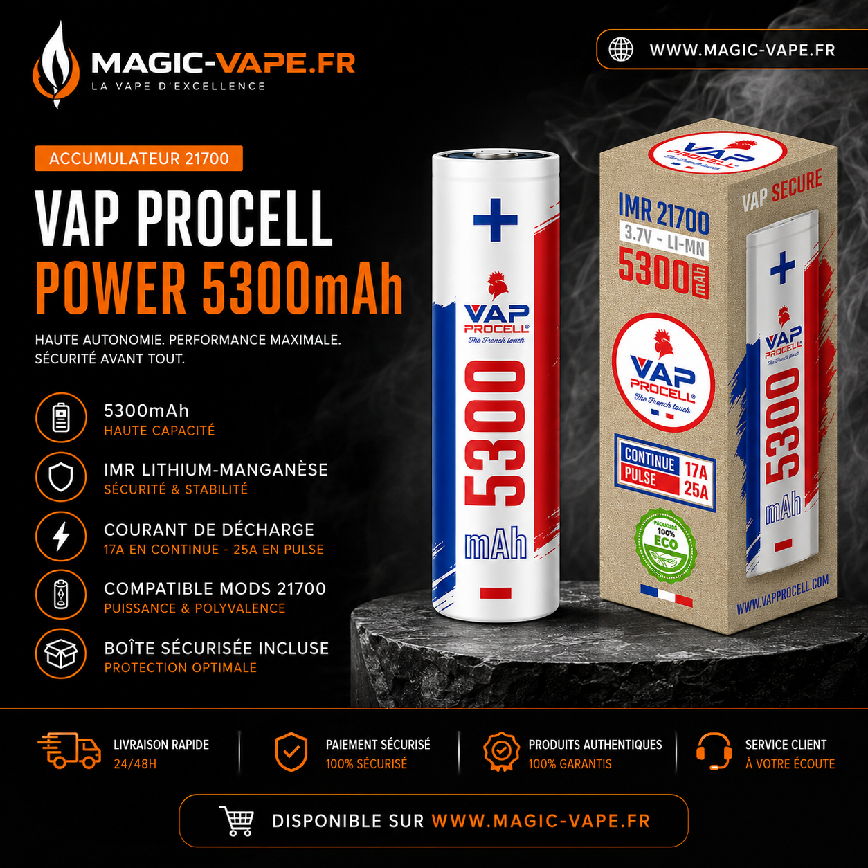 accu imr 21700 vap procell 5300mah 25a batterie cigarette electronique