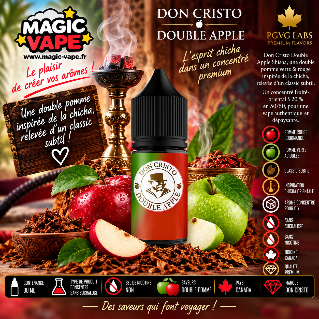 Double Apple Shisha, Double Apple Shisha 30ml, Concentré Double Apple Shisha, Don Cristo, Concentré Don Cristo, PGVG Labs, Arôme DIY, Double pomme, Pomme verte, Pomme rouge, Arôme pomme, Concentré pomme, Saveur chicha, Arôme chicha, Classic subtil, Classic fruité, Concentré fruité, Concentré oriental, Tabac oriental, Concentré classic, Dosage 20%, DIY 50/50, Concentré 30ml, DIY cigarette électronique, Concentré vape, Vape fruitée, Vape chicha, Magic Vape