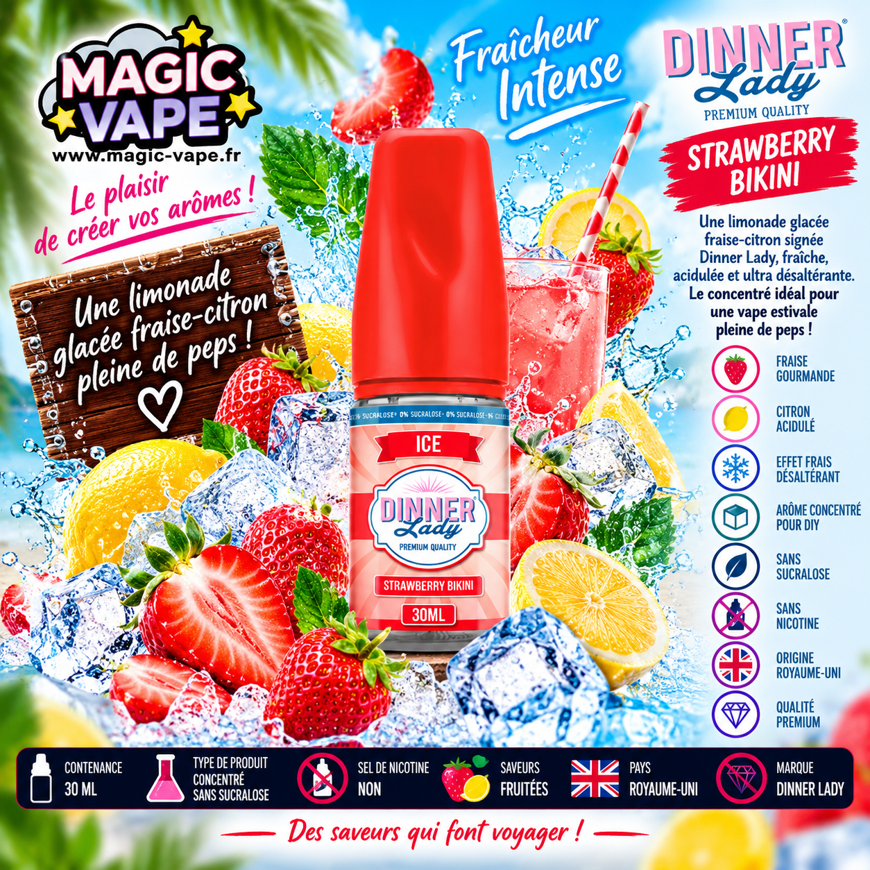 Concentré Strawberry Bikini 30ml Dinner Lady fraise citron limonade