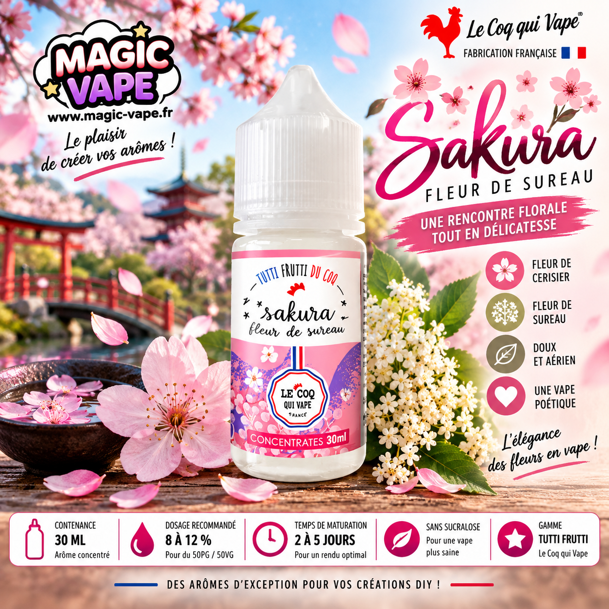 Sakura Fleur de Sureau 30 ml Le Coq Qui Vape fleur de cerisier