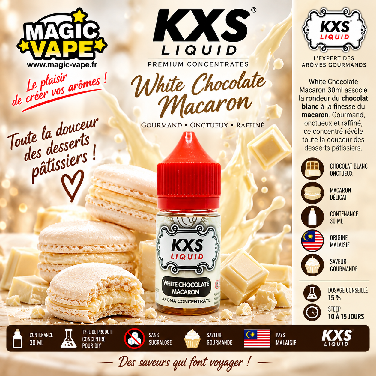 Concentré White Chocolate Macaron 30 ml KXS Liquid chocolat blanc macaron