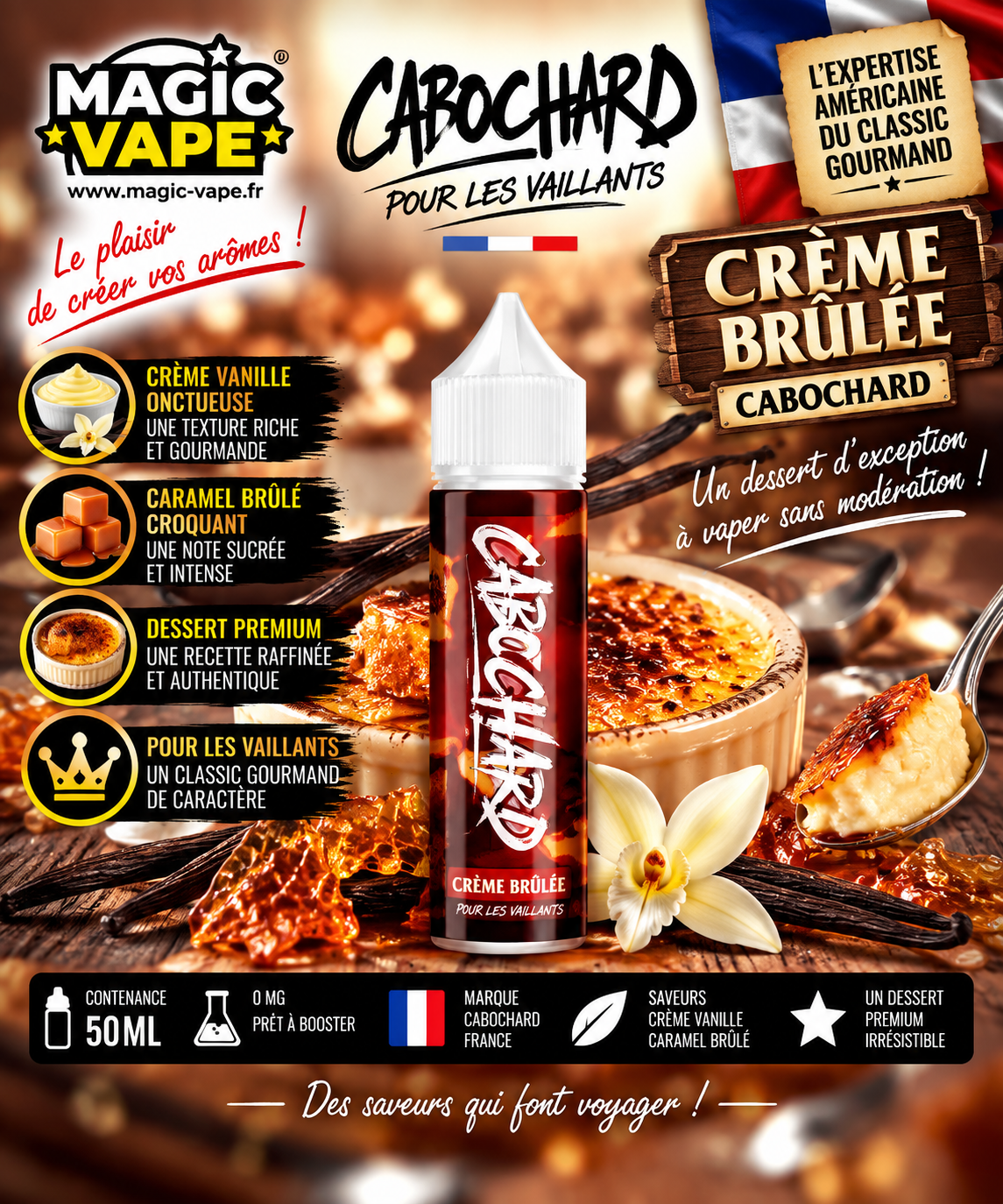 creme brulee 50ml Cabochard – e-liquide crème vanille caramel brûlé