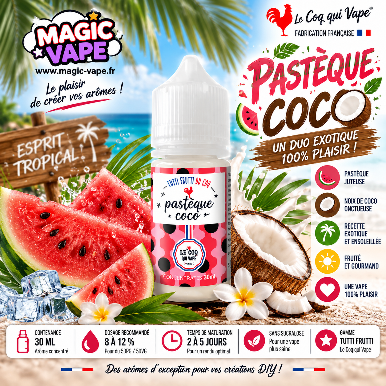 Concentré Pastèque Coco 30ml Le Coq Qui Vape