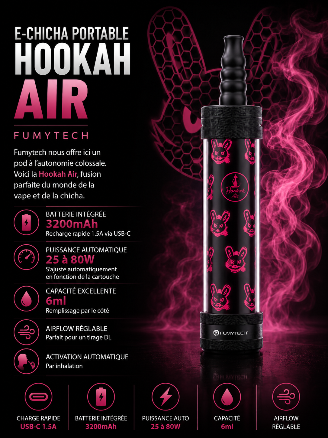 E-Chicha Portable Hookah Air 6 Ml 3200 mAh Edition Warrior – Fumytech 4 chicha portable fumytech