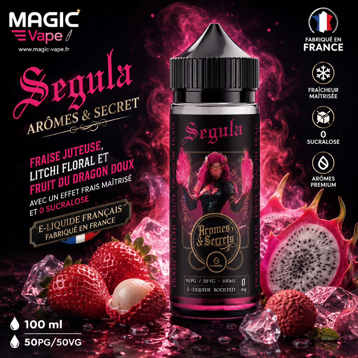 segula aromes et secret 100ml fraise litchi fruit du dragon effet frais sans sucralose