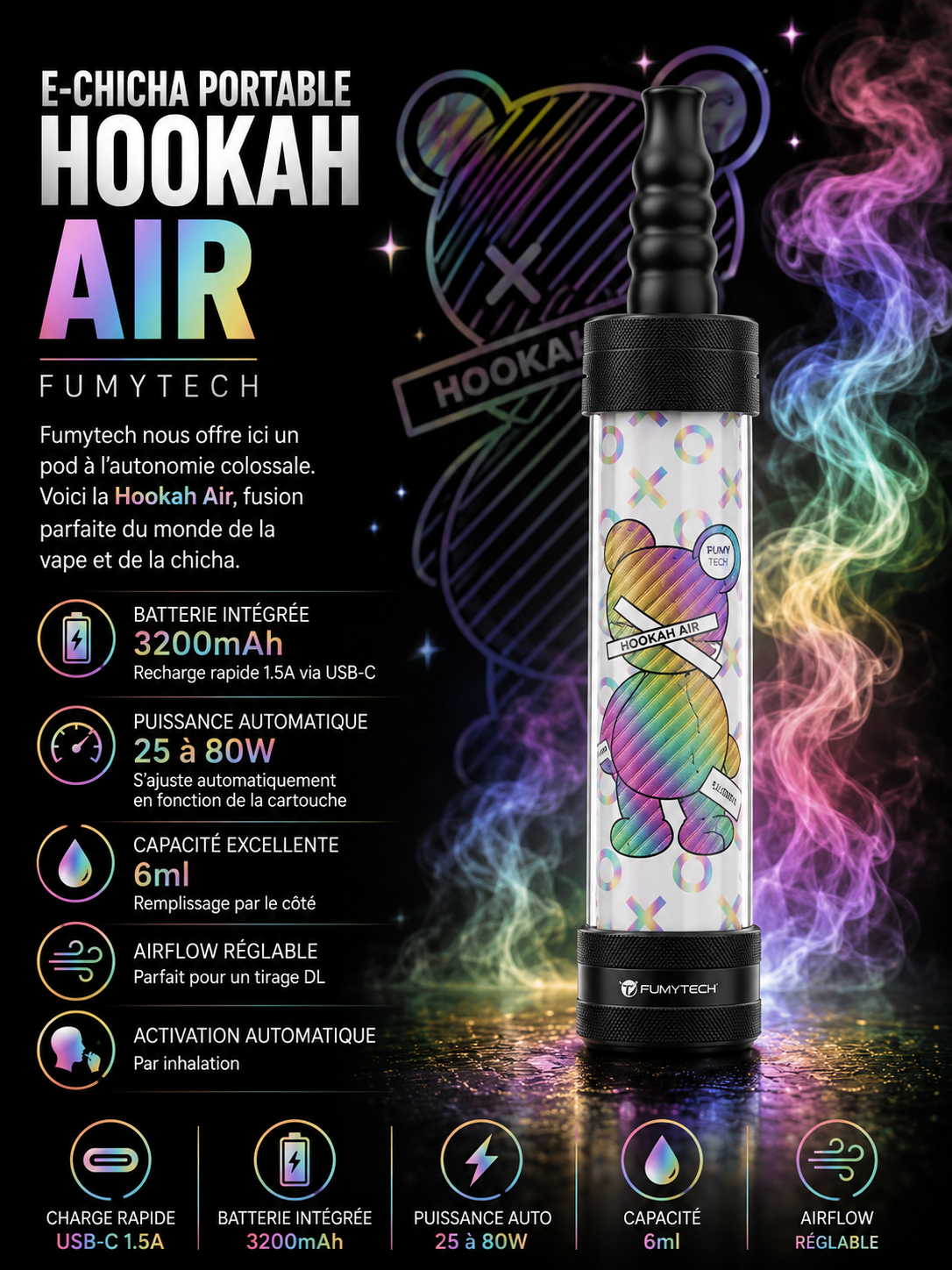 E-Chicha Portable Hookah Air 6 Ml 3200 mAh Edition Warrior – Fumytech 2 chicha portable fumytech