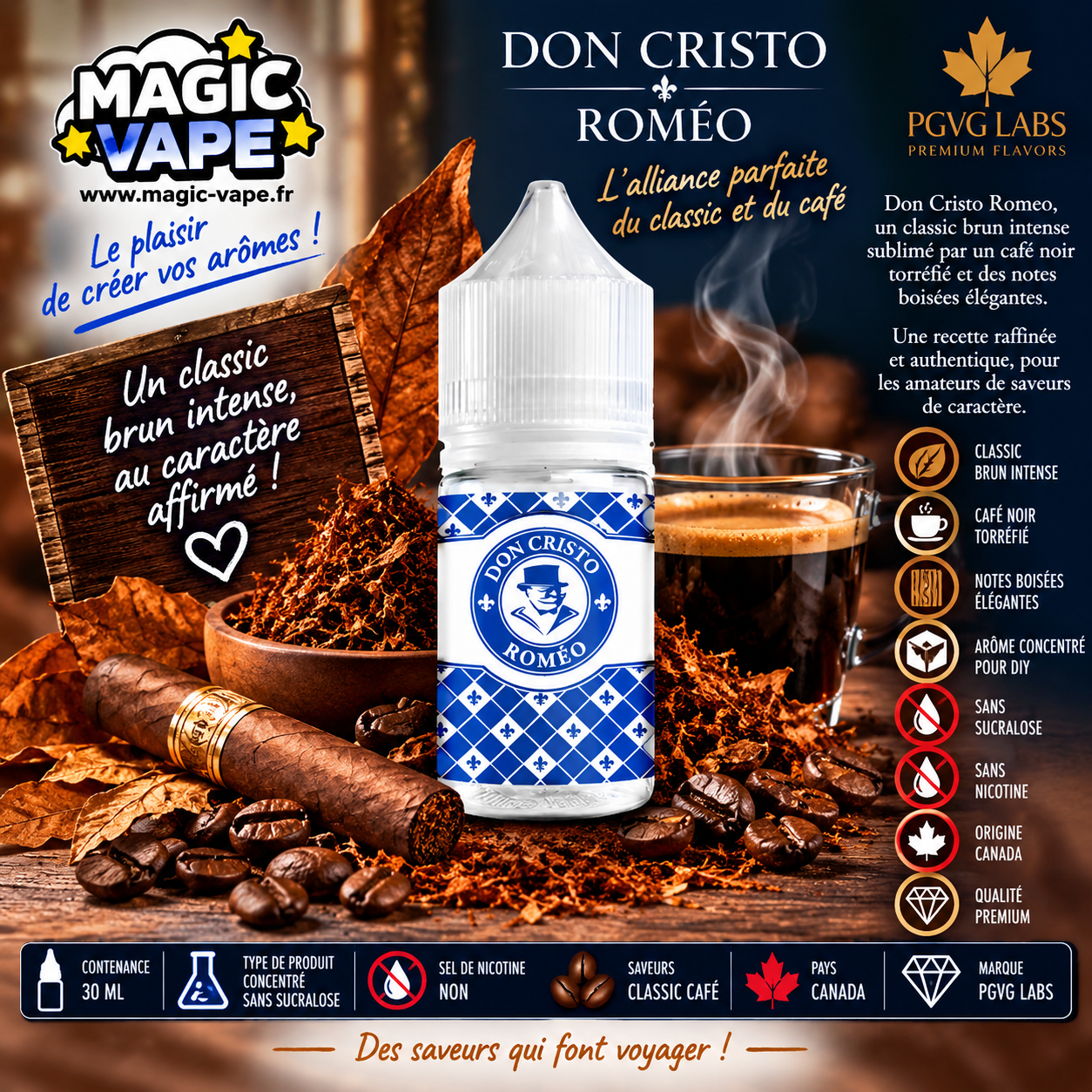 Concentré Don Cristo Romeo 30 ml PGVG Labs classic brun café boisé