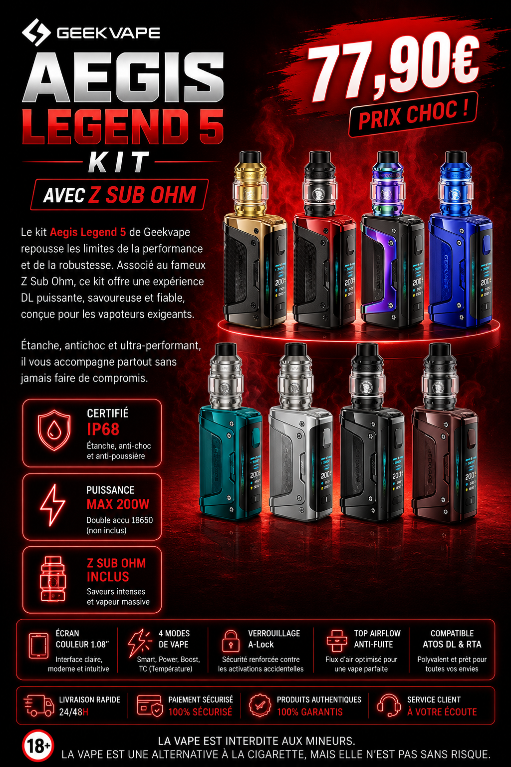 aegis legend 5 kit geekvape avec z sub ohm box 200w ip68