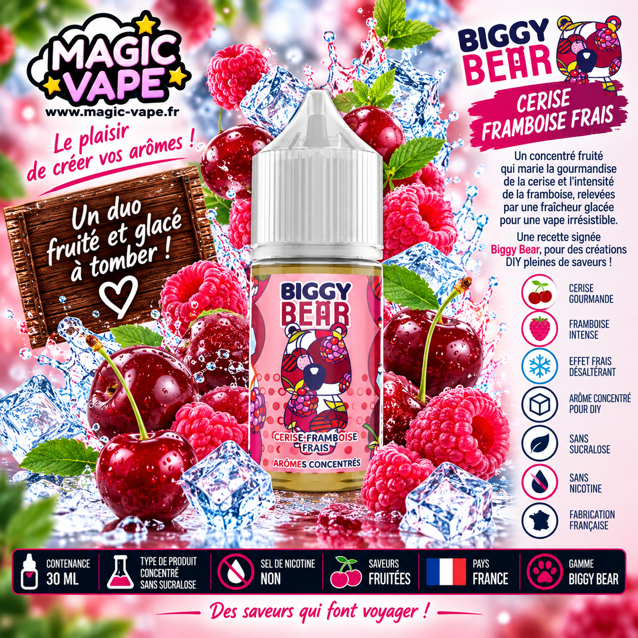 Concentré Biggy Bear Cerise Framboise Frais 30 ml arôme DIY
