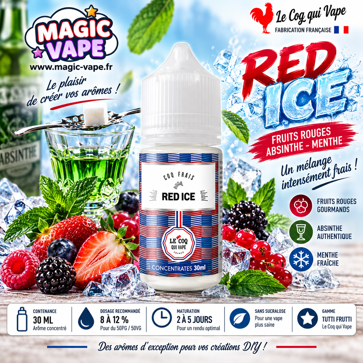 Concentré Red Ice 30ml Le Coq Qui Vape fruits rouges absinthe menthe