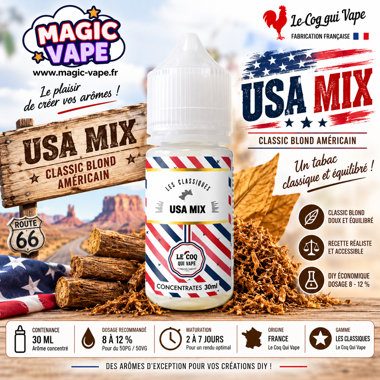 USA Mix Le Coq Qui Vape 30 ml concentré classic blond américain