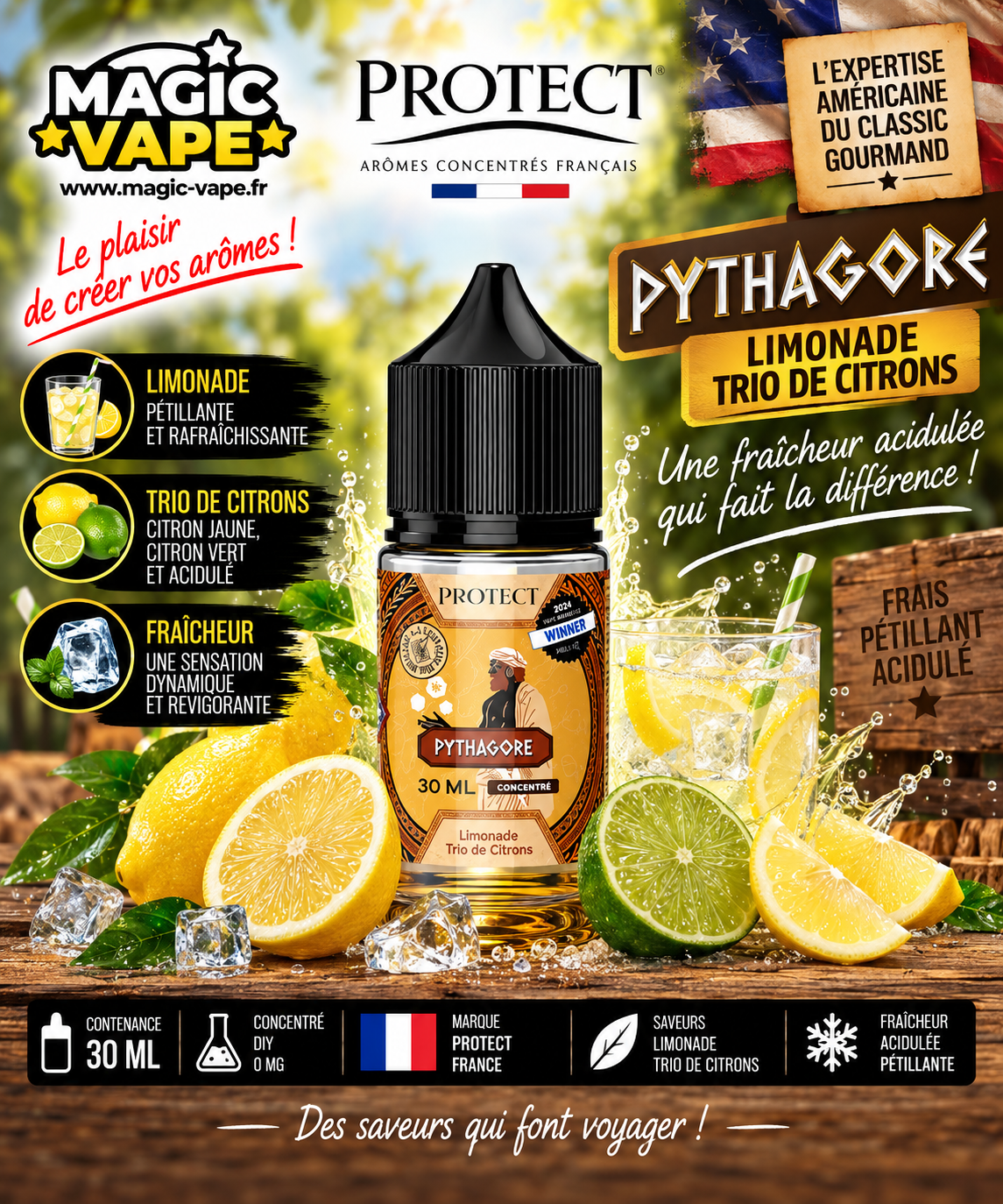 Concentré Pythagore Protect 30 ml limonade trio de citrons Magic Vape