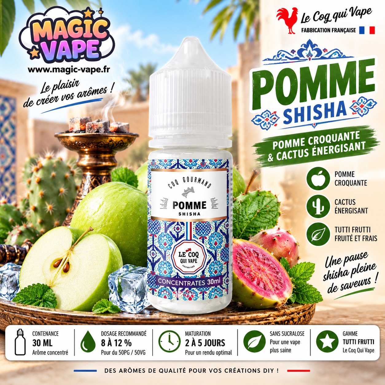 Arôme Pomme Shisha 30 ml Le Coq Qui Vape pomme cactus