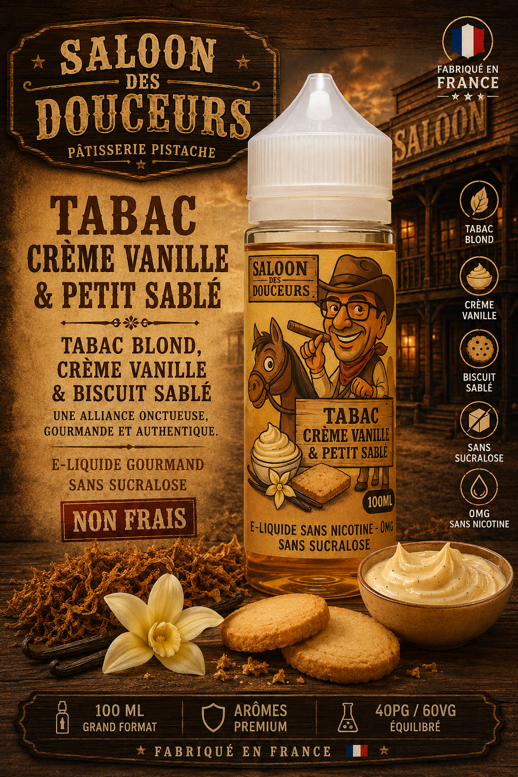 tabac creme vanille petit sable 100ml saloon des douceurs