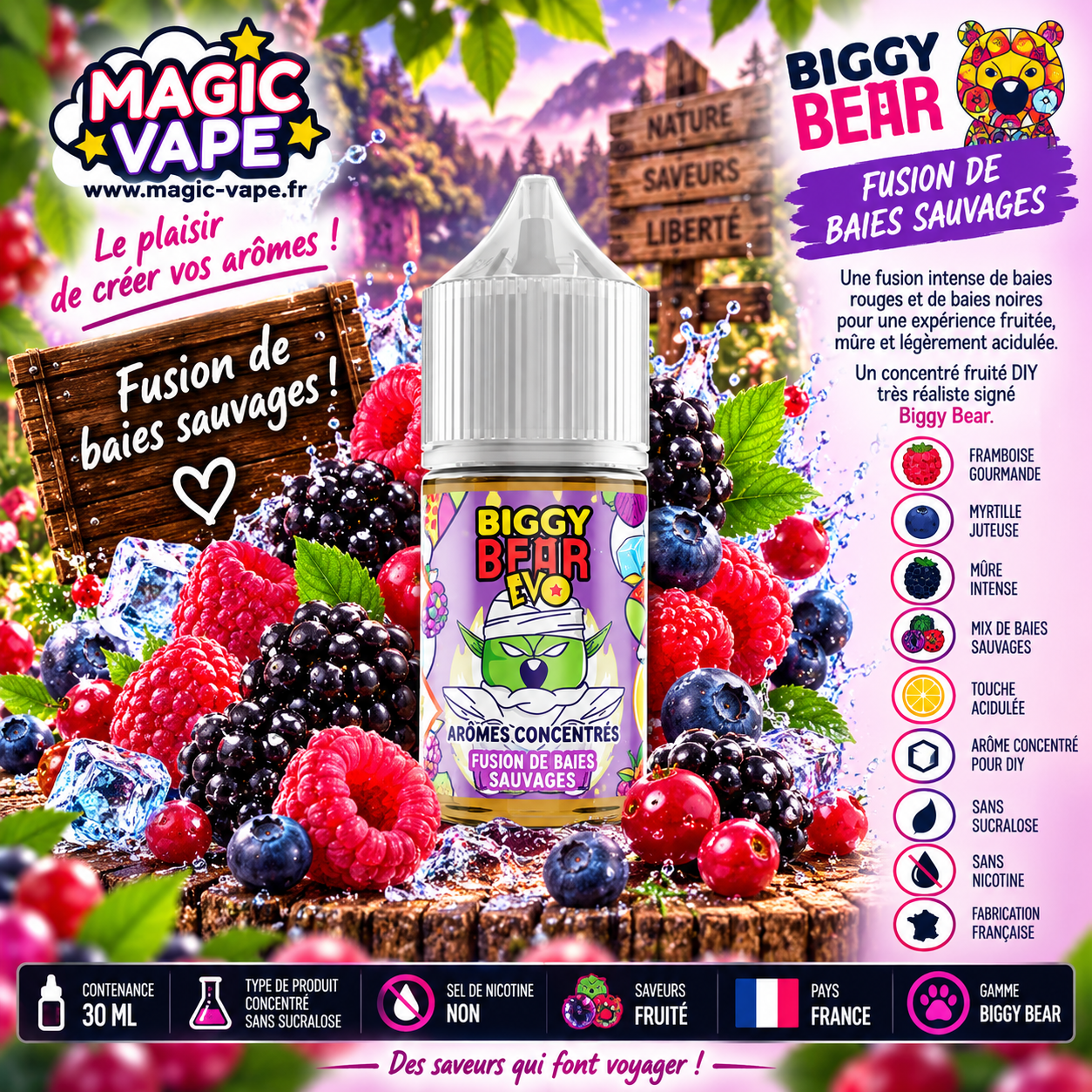 fusion de baies sauvages 30ml biggy bear concentré diy fruits rouges et fruits noirs