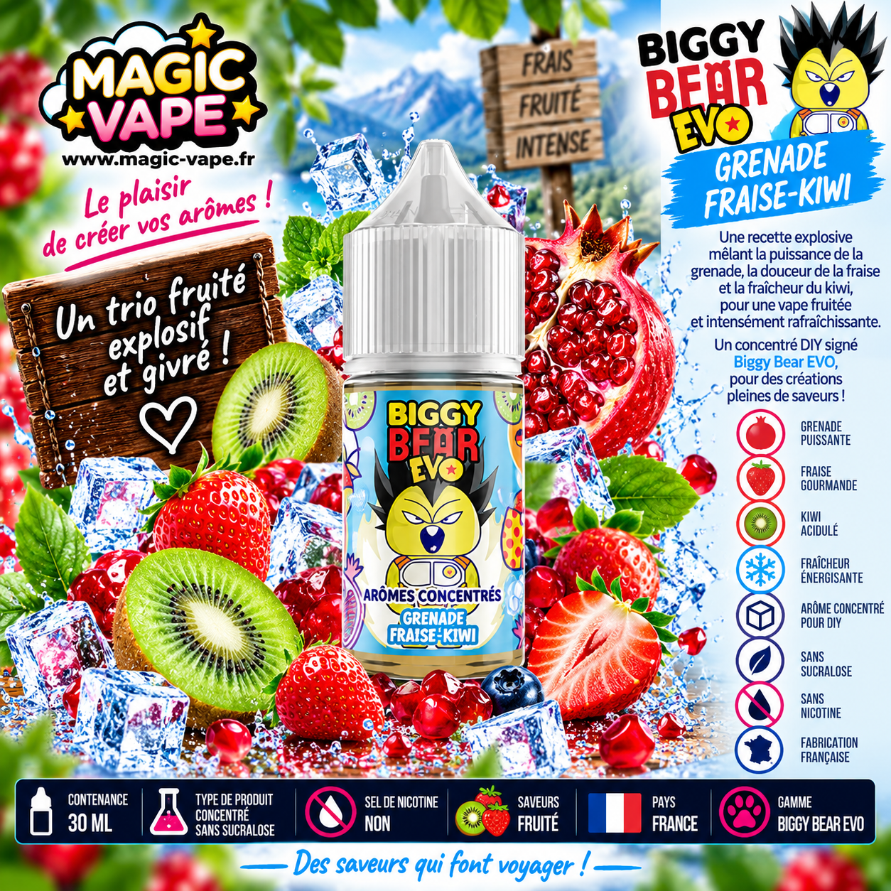 concentre grenade fraise kiwi 30ml